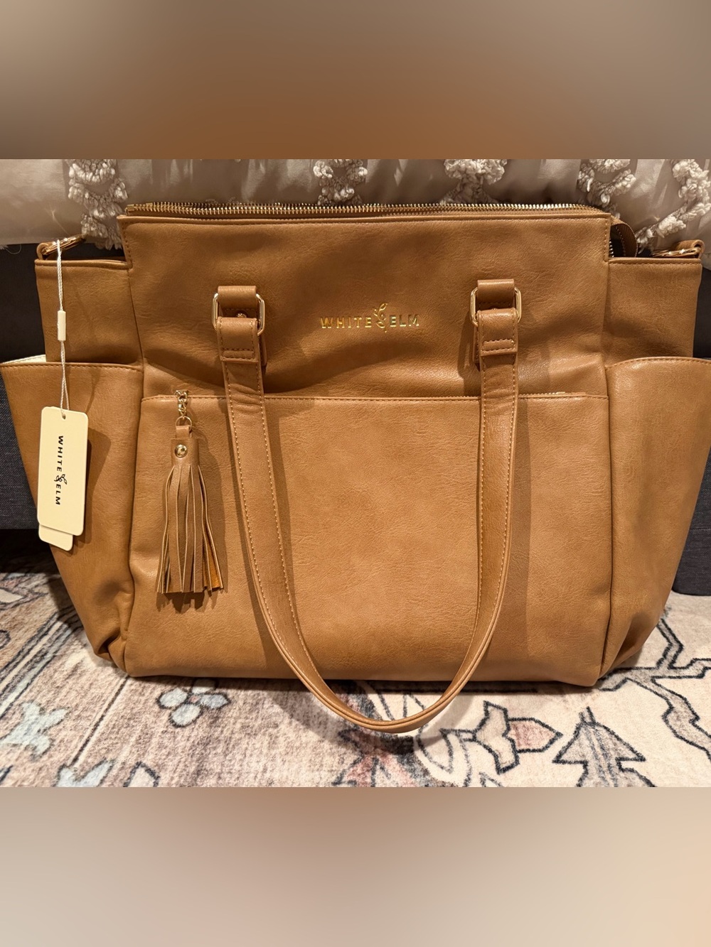 White & Elm Tan Tote with Tassel Accent